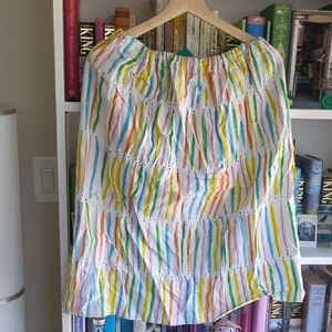 White Midi Skirt with Multicolor Stripe Detail